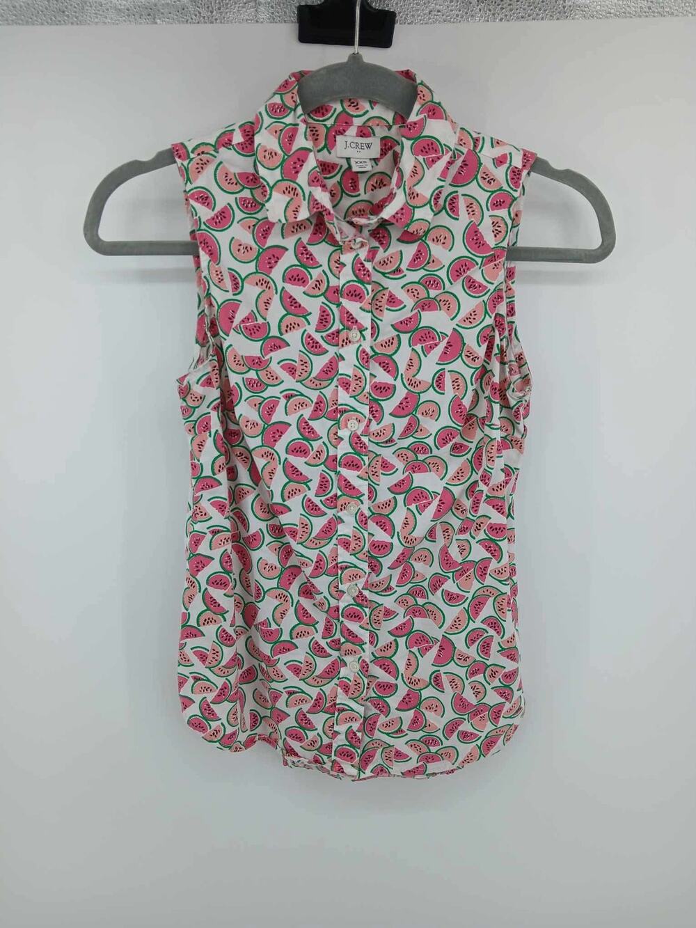 sleeveless button-up shirt, J.Crew watermelon print, size XXS